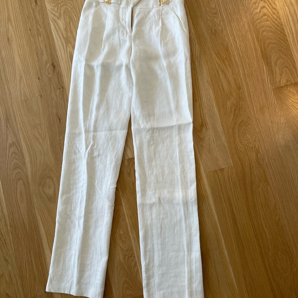 Tory Burch wide leg lined linen pants, white. Size: 0